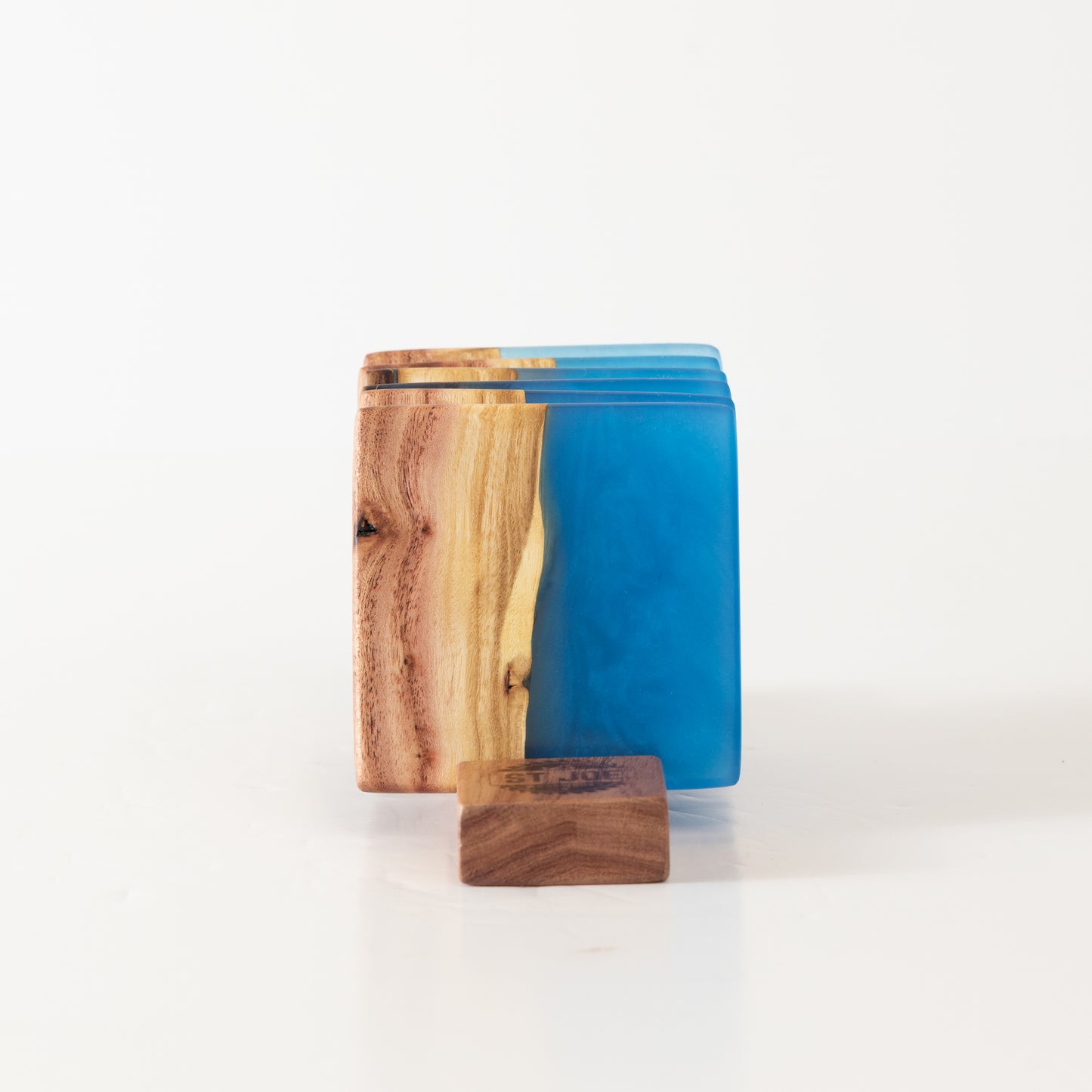 Carob Wood Coasters - Bright Blue