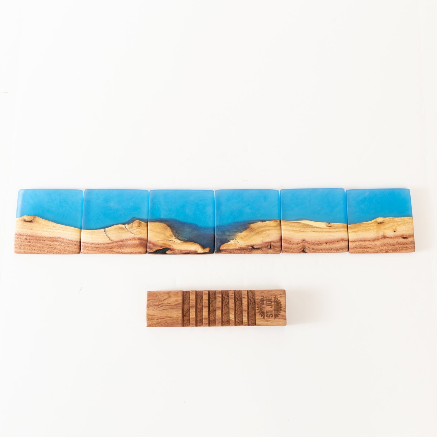 Carob Wood Coasters - Bright Blue