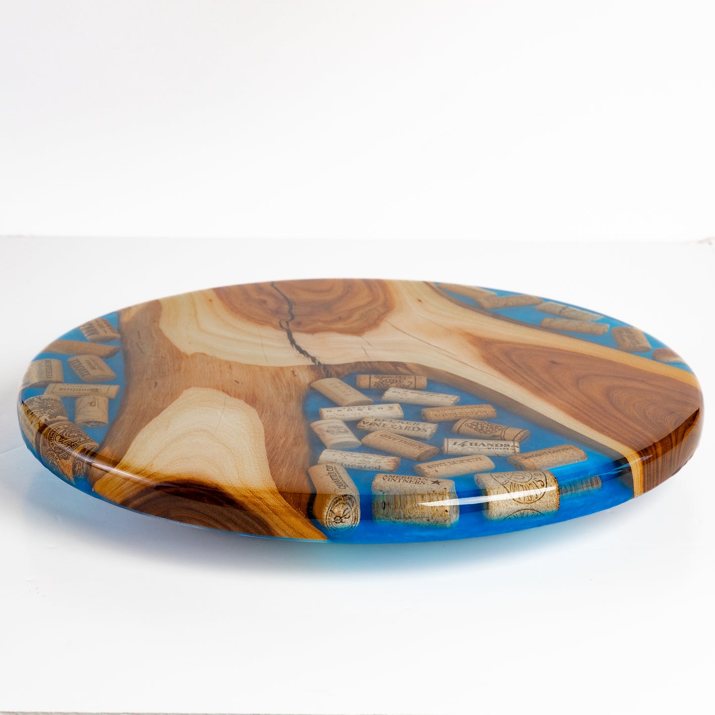 Willow Acacia and Wine Corks Lazy Susan - Bright Blue
