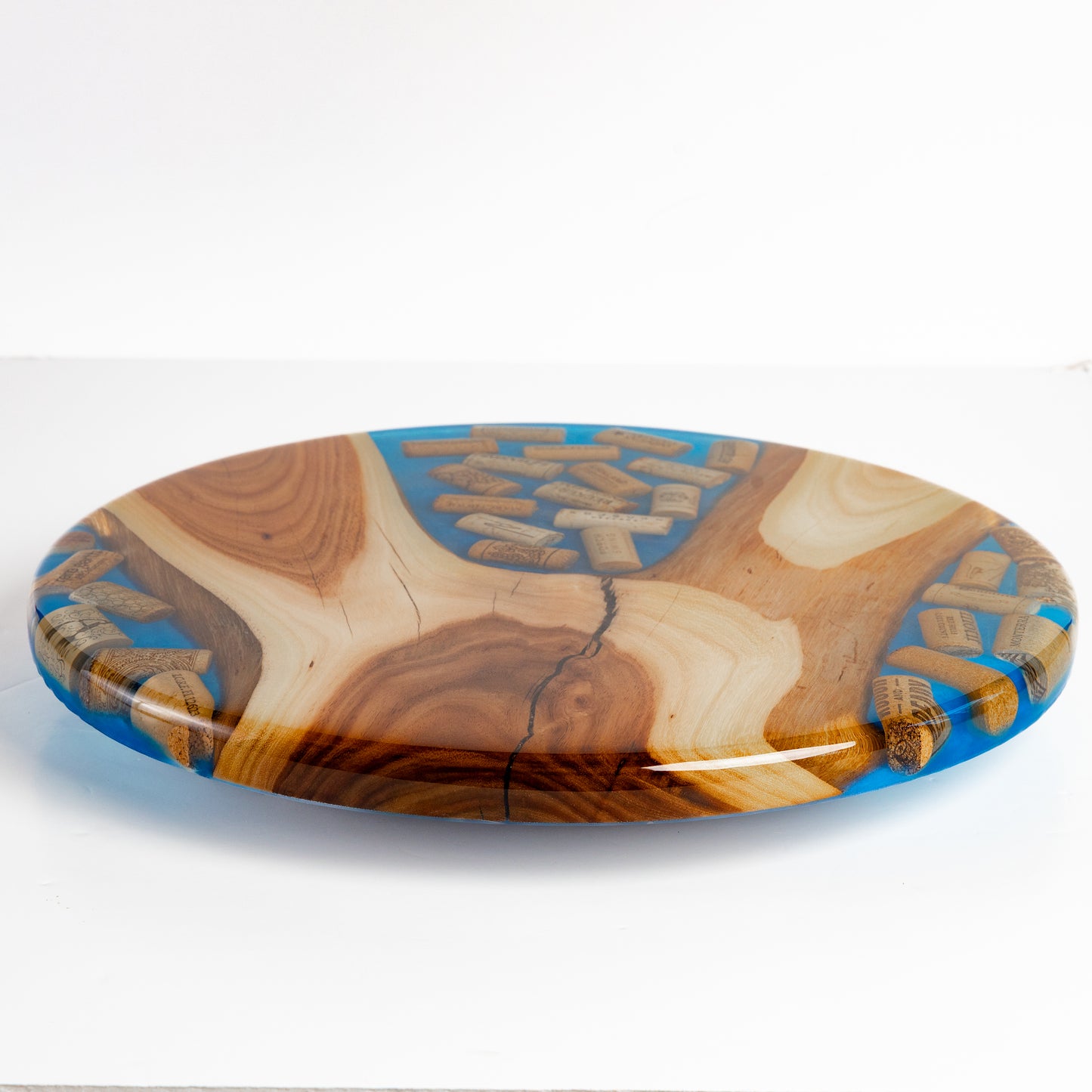Willow Acacia and Wine Corks Lazy Susan - Bright Blue