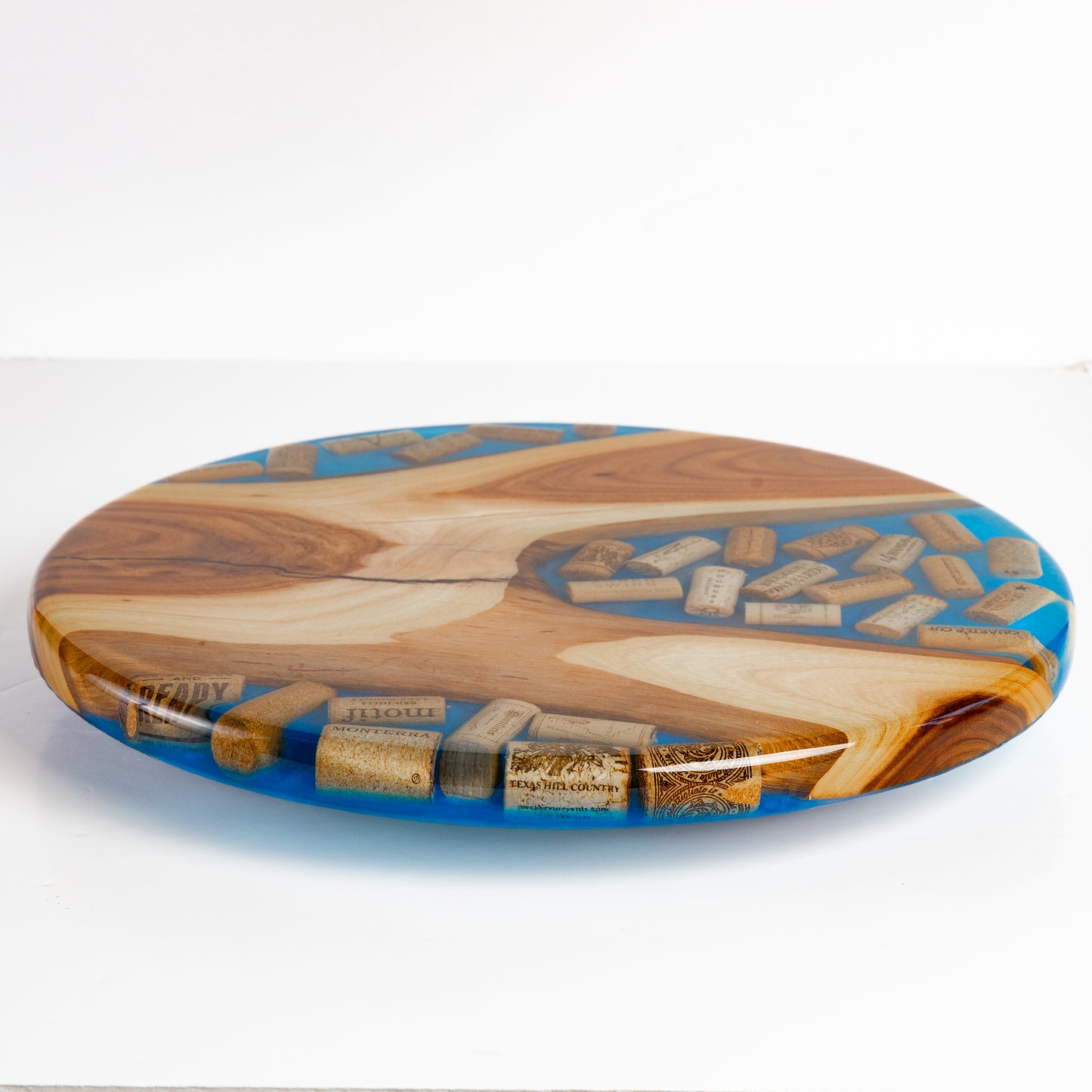 Willow Acacia and Wine Corks Lazy Susan - Bright Blue