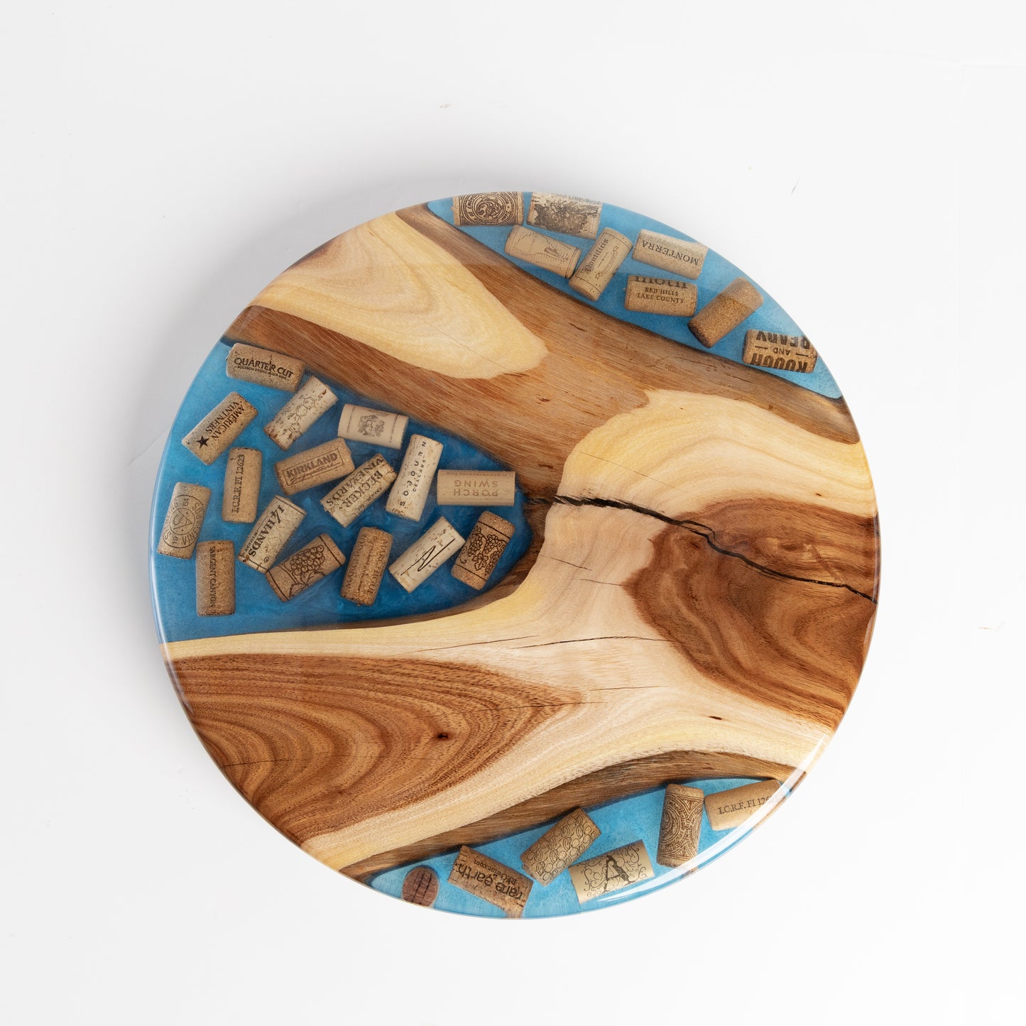 Willow Acacia and Wine Corks Lazy Susan - Bright Blue