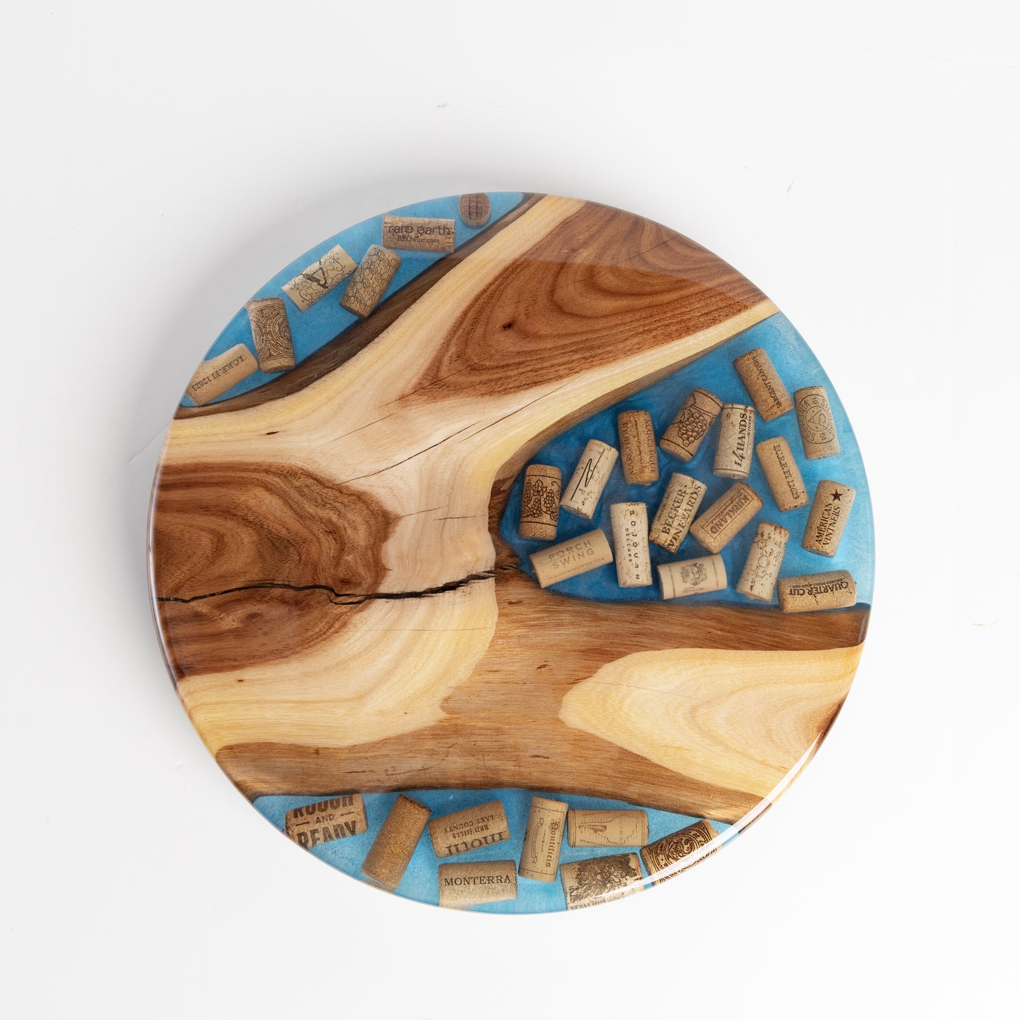 Willow Acacia and Wine Corks Lazy Susan - Bright Blue