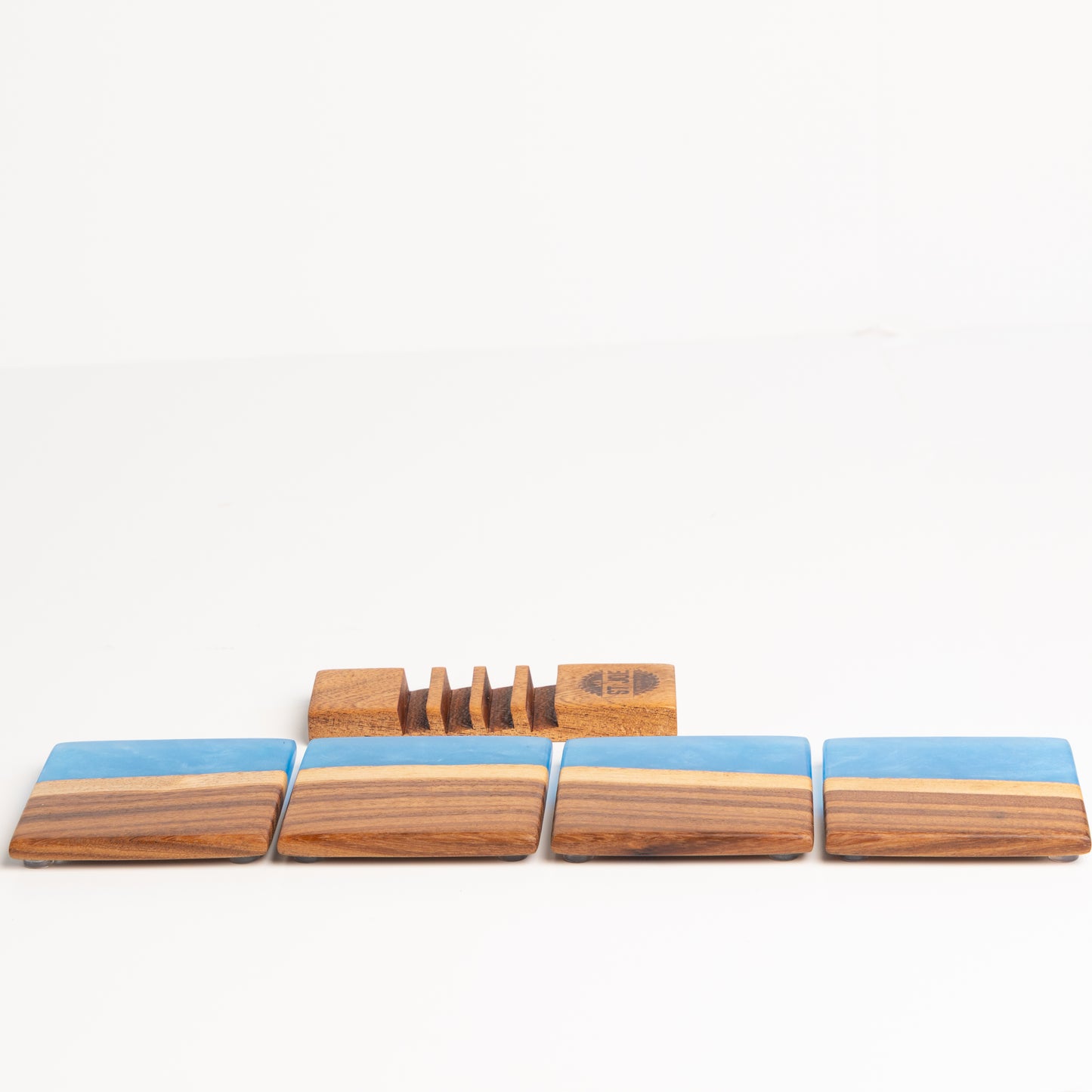 Mesquite Coasters with Blue Resin