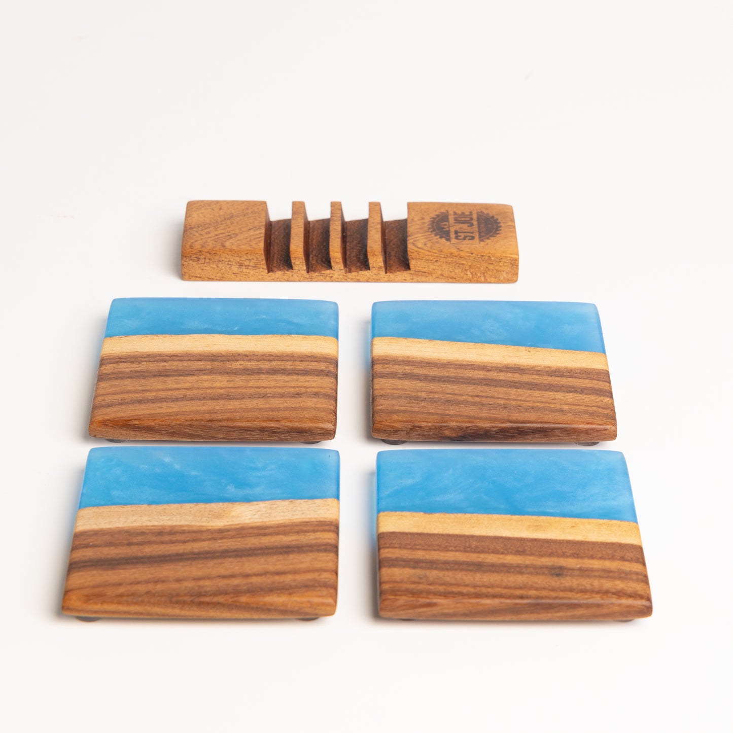 Mesquite Coasters with Blue Resin