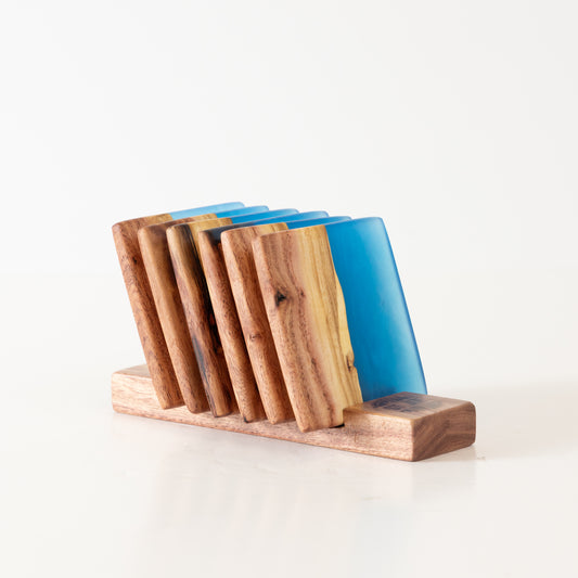 Carob Wood Coasters - Bright Blue
