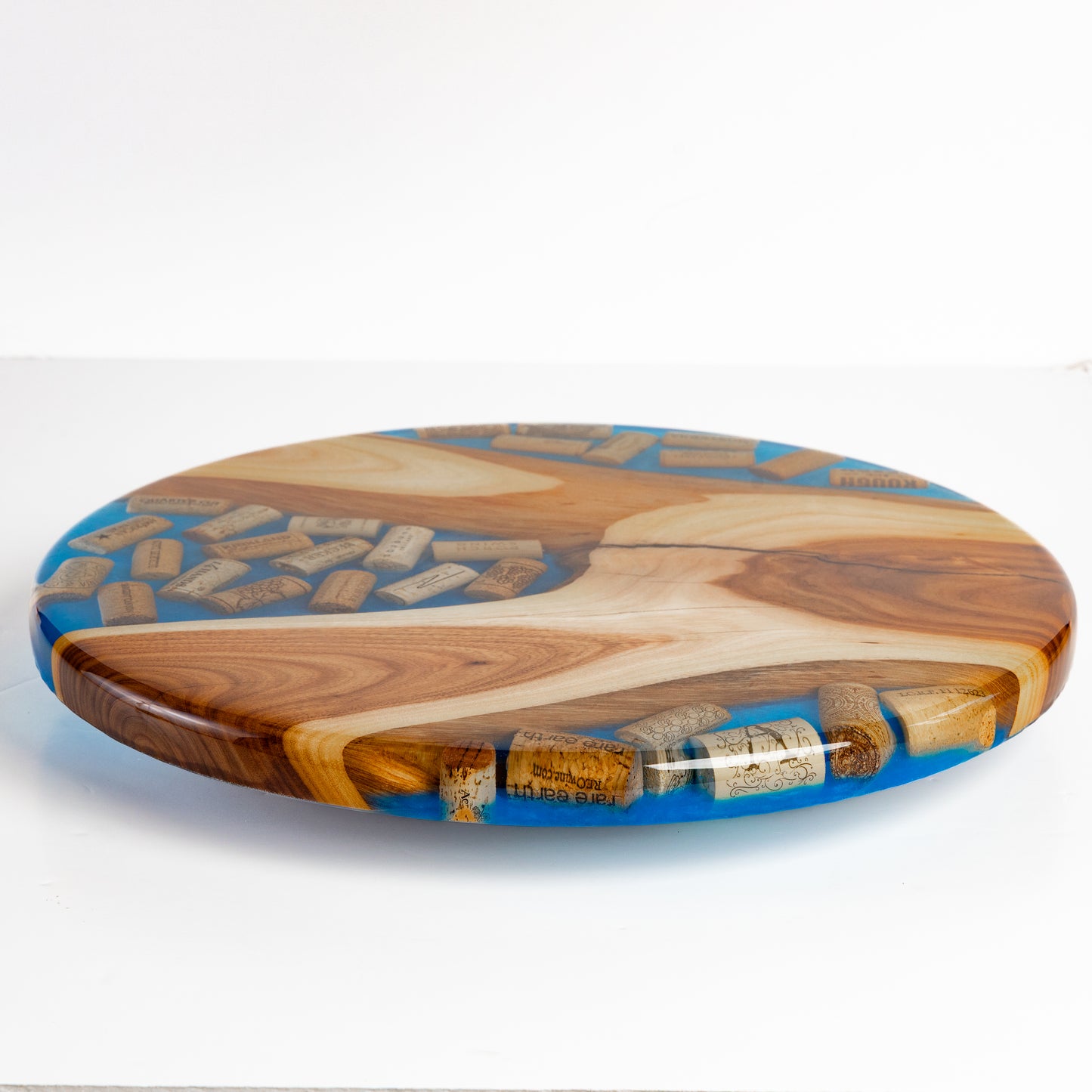 Willow Acacia and Wine Corks Lazy Susan - Bright Blue