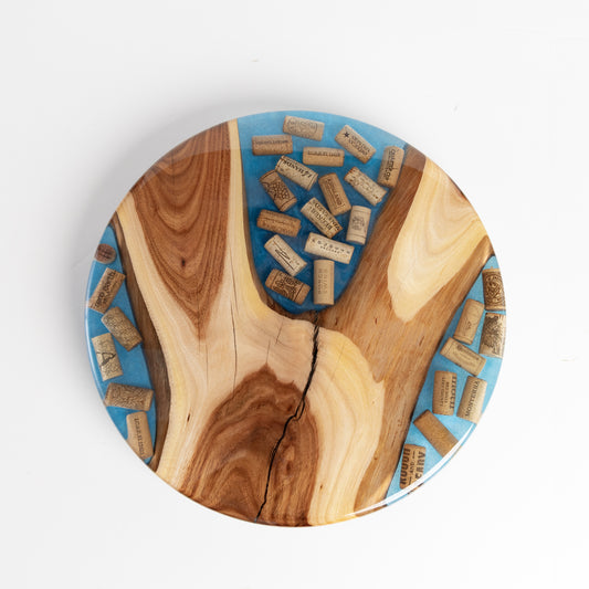 Willow Acacia and Wine Corks Lazy Susan - Bright Blue