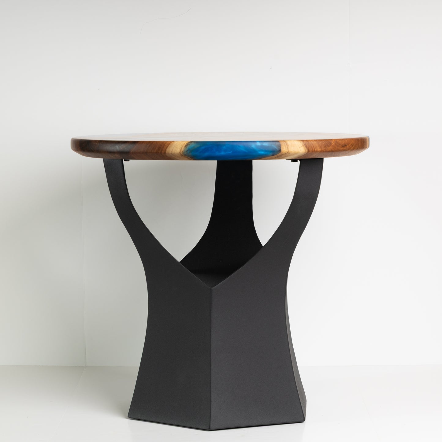 Mesquite side table with Blue accents