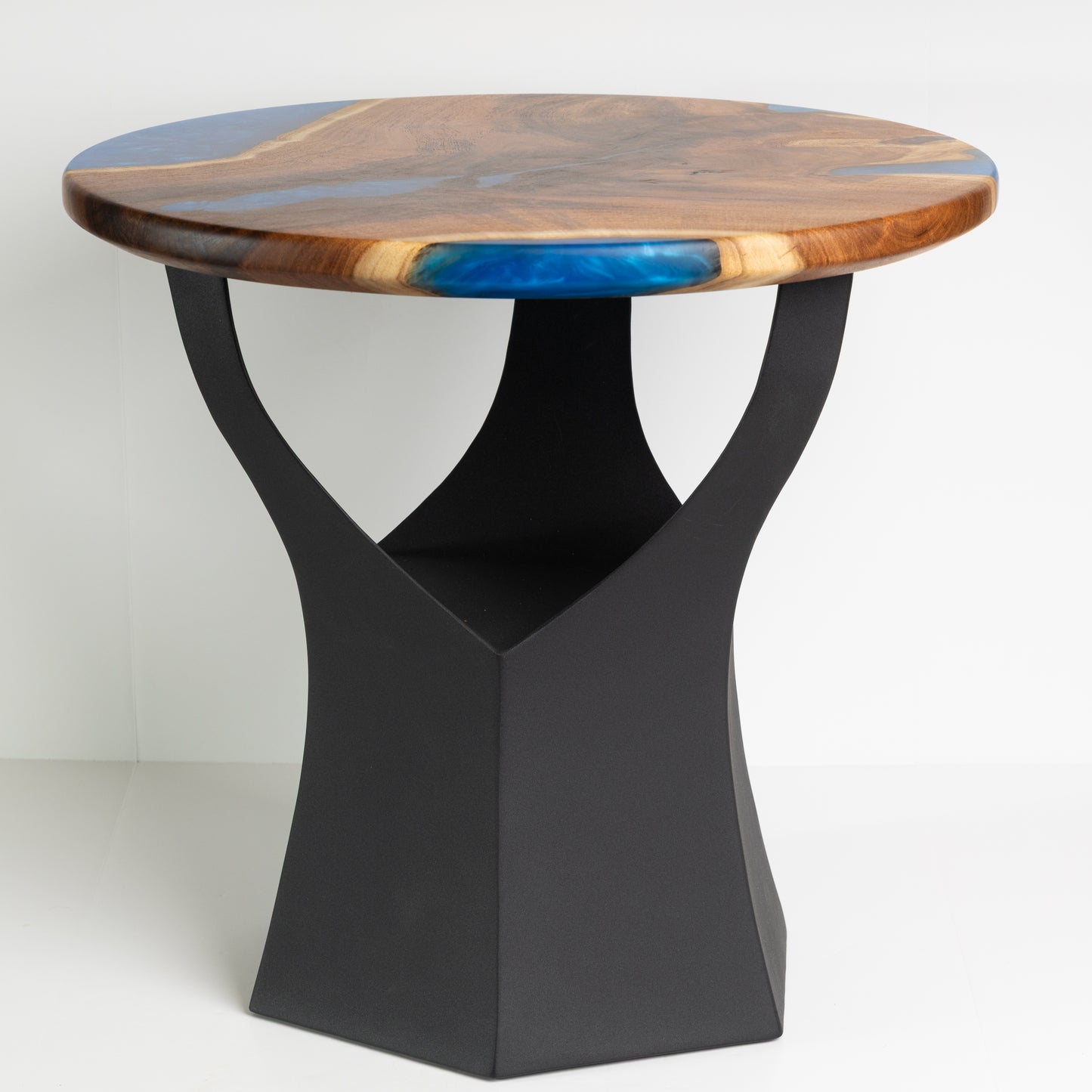 Mesquite side table with Blue accents