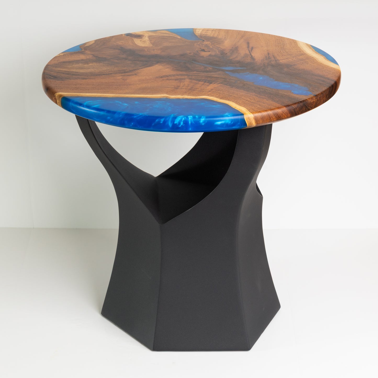 Mesquite side table with Blue accents