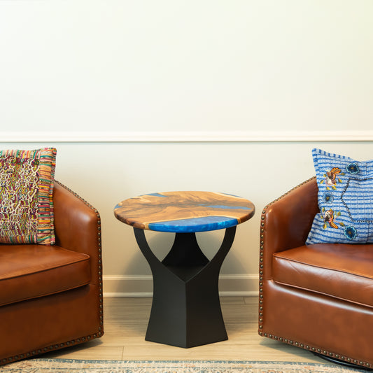 Mesquite side table with Blue accents