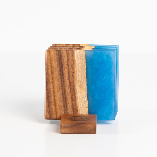 Mesquite Coasters with Blue Resin