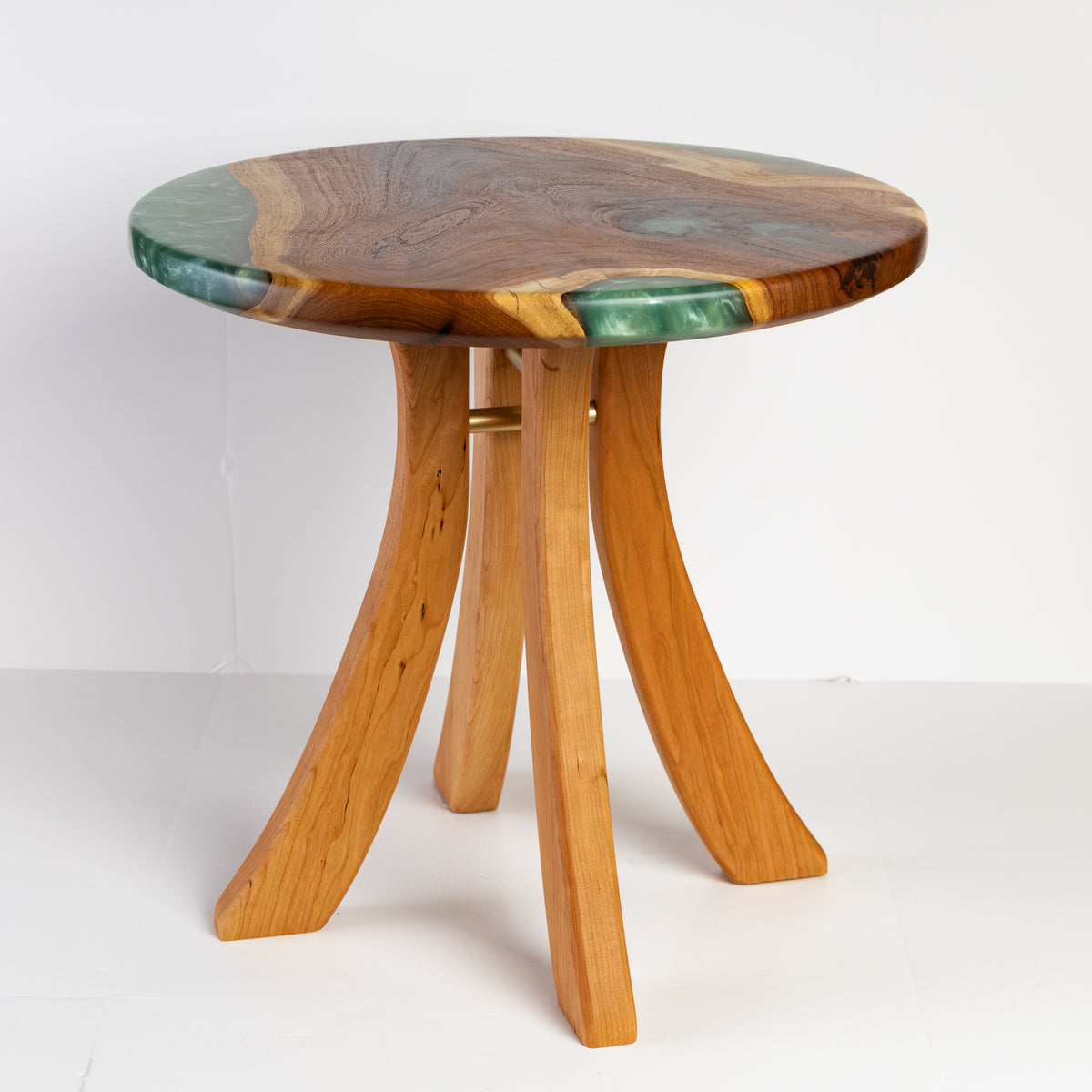Mesquite and Cherry Side Table - Green swirl epoxy