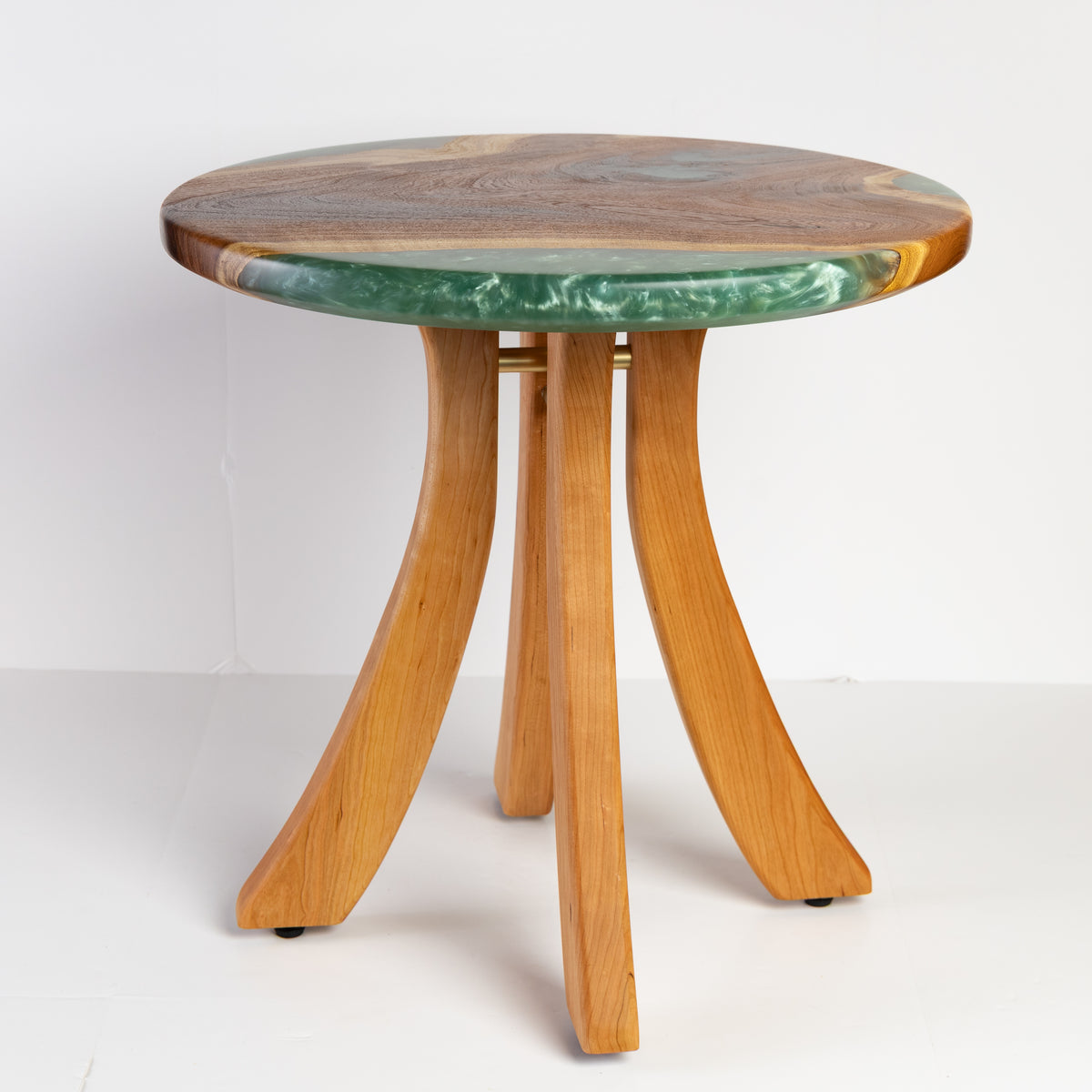 Mesquite and Cherry Side Table - Green swirl epoxy