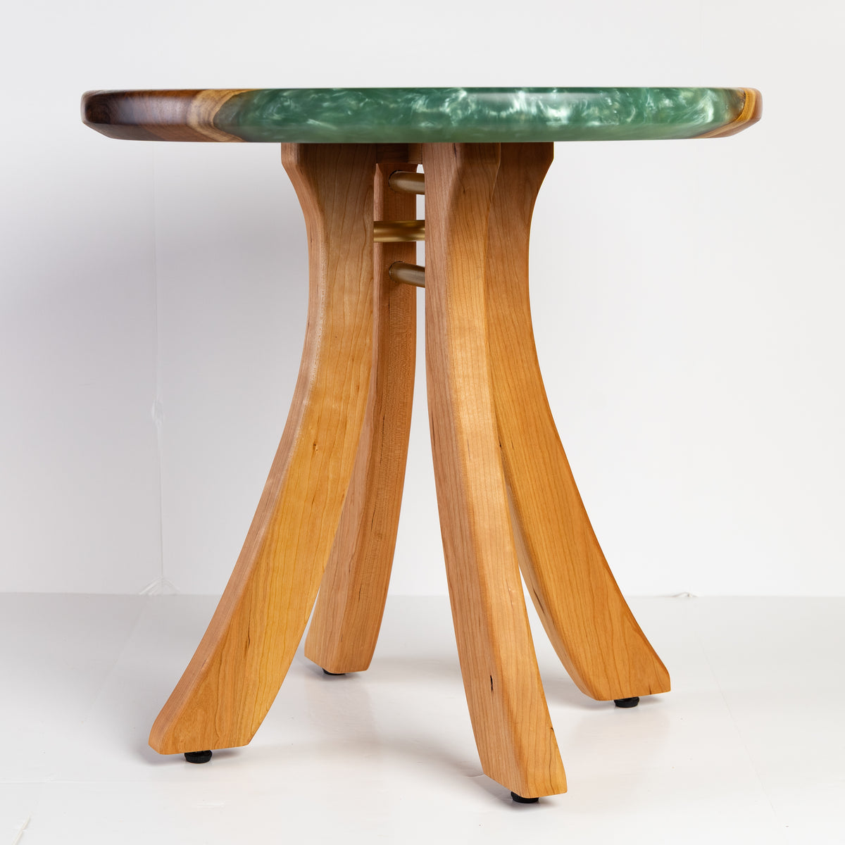 Mesquite and Cherry Side Table - Green swirl epoxy
