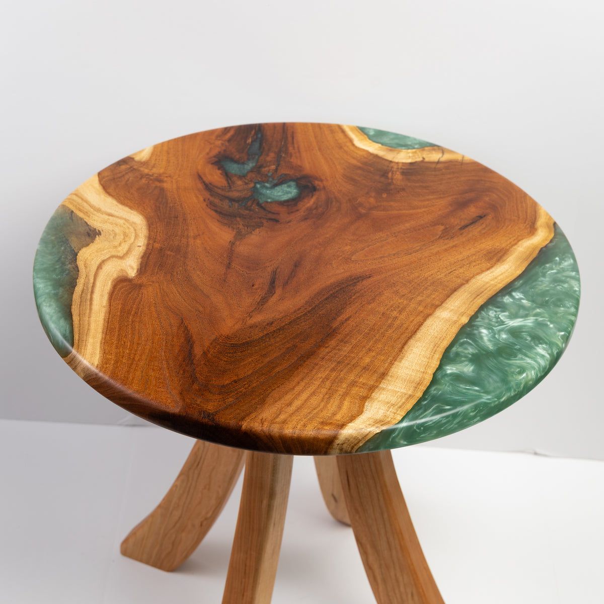 Mesquite and Cherry Side Table - Green swirl epoxy