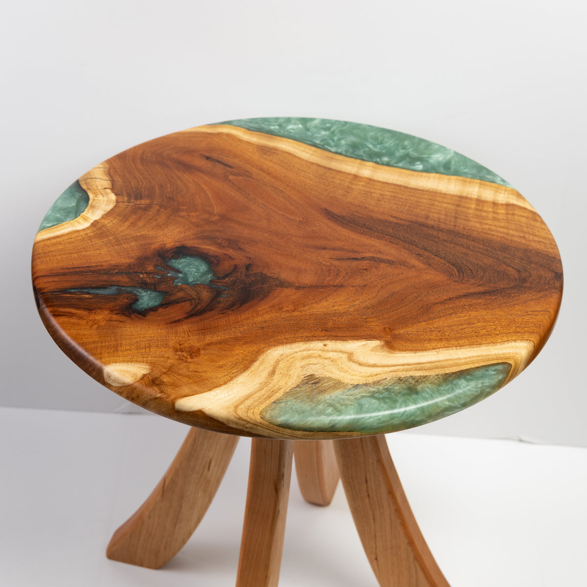 Mesquite and Cherry Side Table - Green swirl epoxy