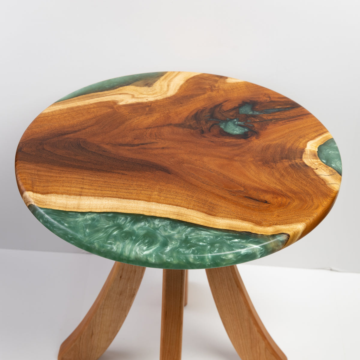 Mesquite and Cherry Side Table - Green swirl epoxy