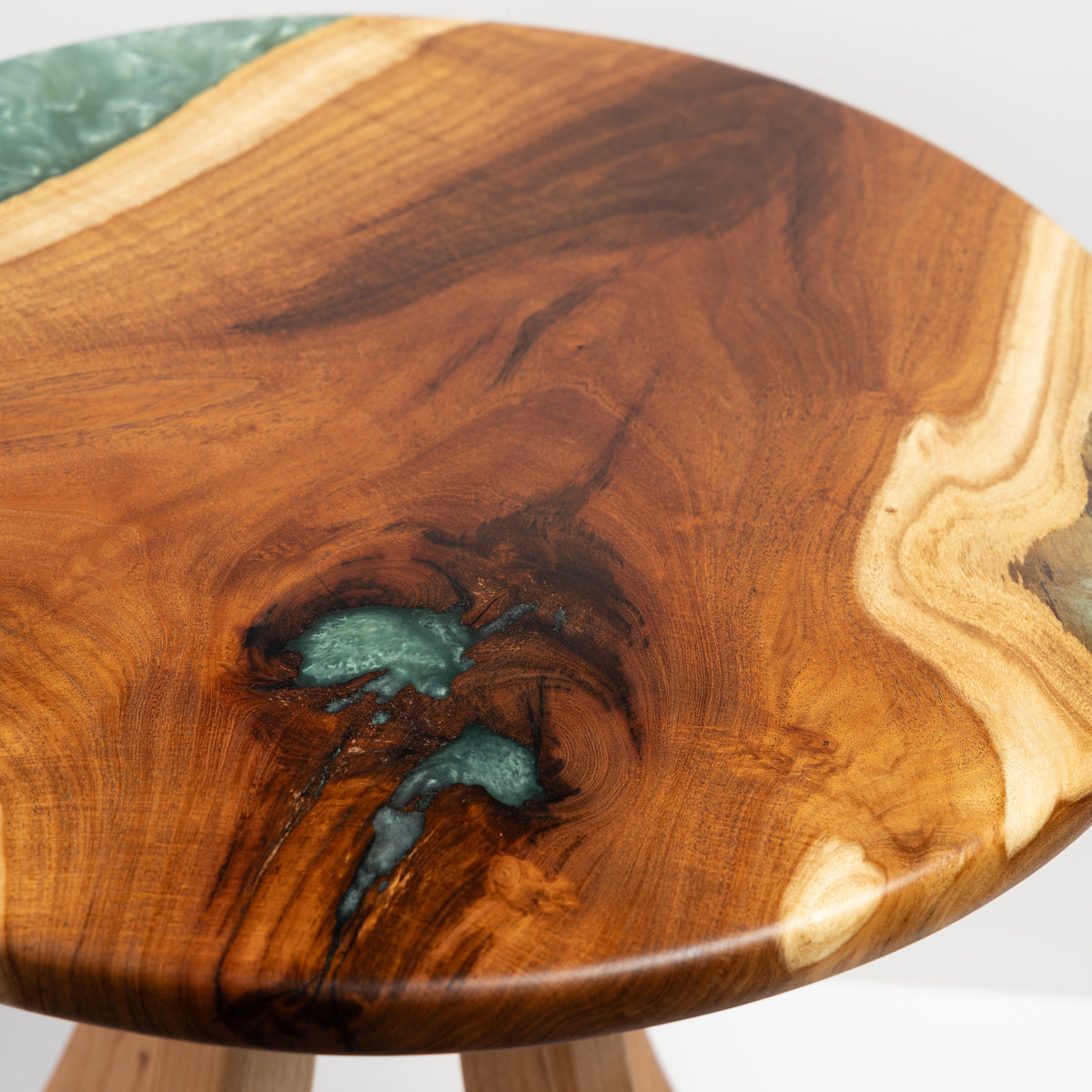 Mesquite and Cherry Side Table - Green swirl epoxy