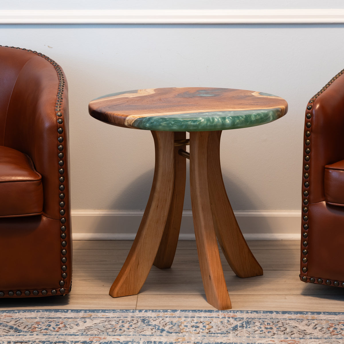 Mesquite and Cherry Side Table - Green swirl epoxy