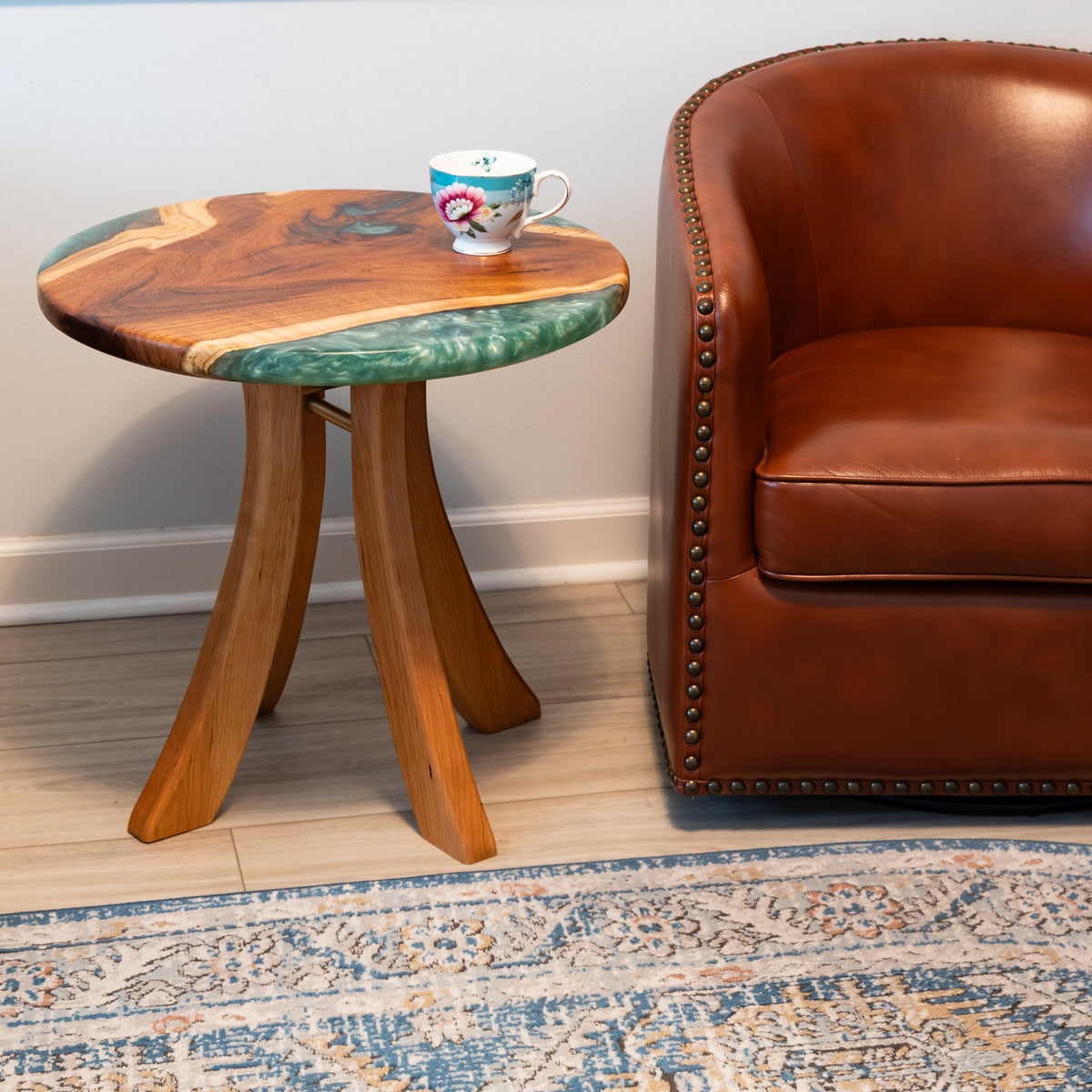 Mesquite and Cherry Side Table - Green swirl epoxy