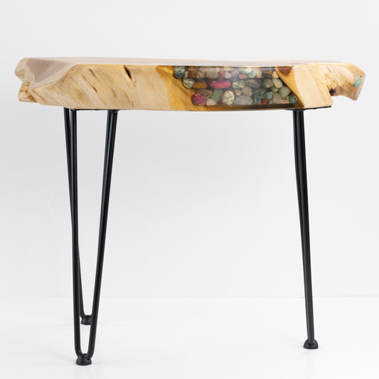 Mesquite End Table - Wood and Stone